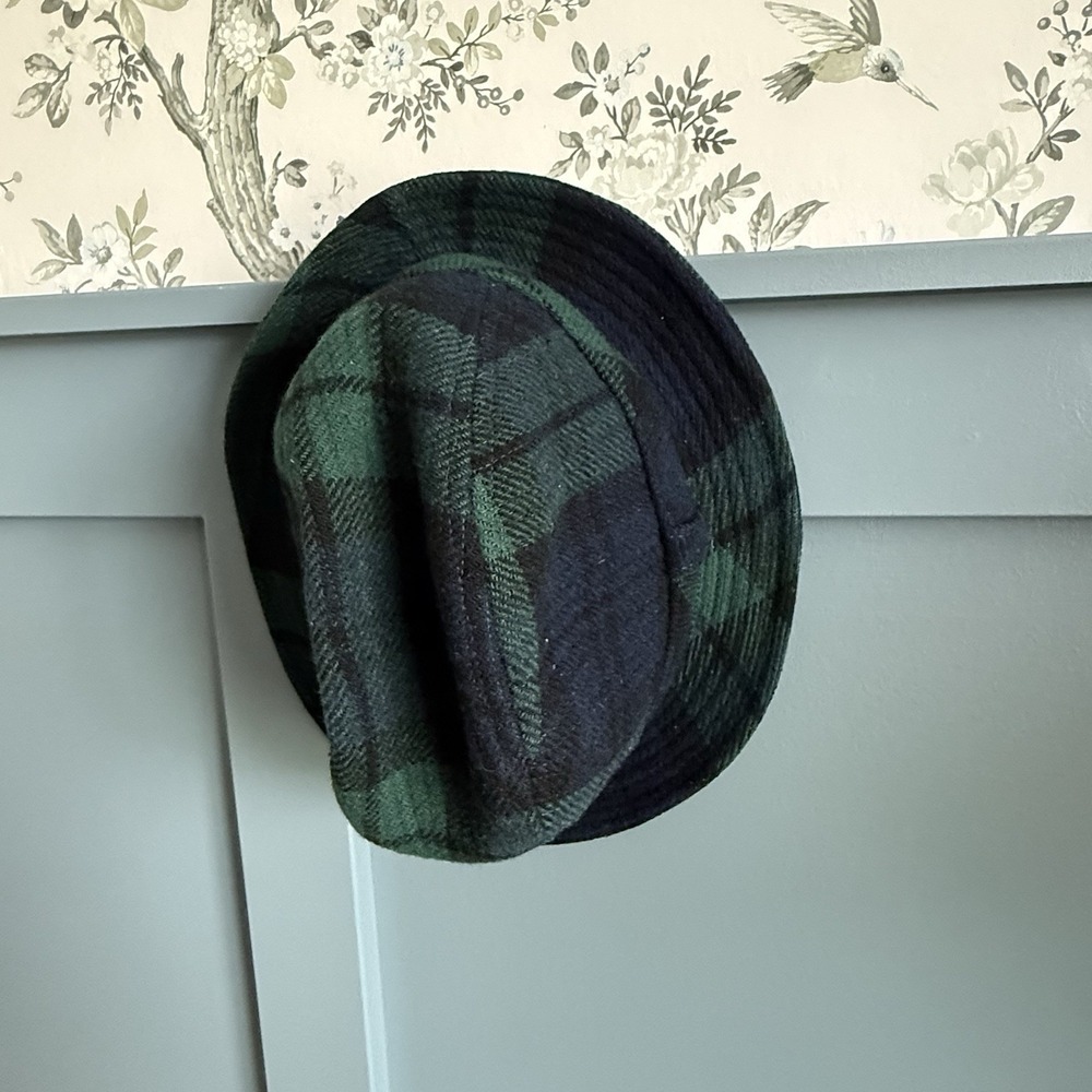 Vintage Pendleton 100% Virgin Wool Fedora Hat XL Blue Green Plaid Tartan USA F/W